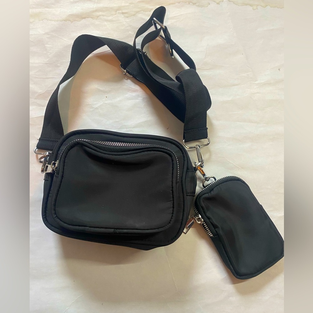 Convertible Belt Bag Multi Zip Compartment black crossbody